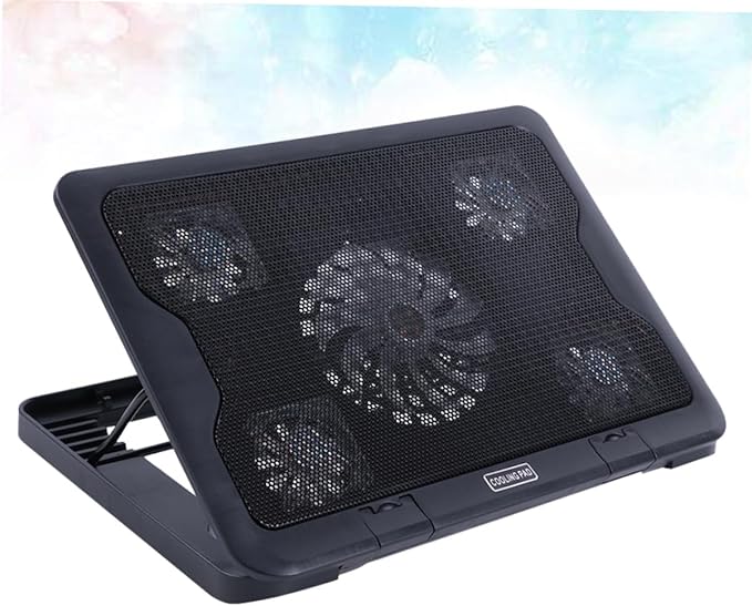 USB Laptop Cooling Platform 5 Fans Cooler Stand with Multi-Angle Adjustable Base Anti-Skid Heatsink for Gaming and Office Use Black