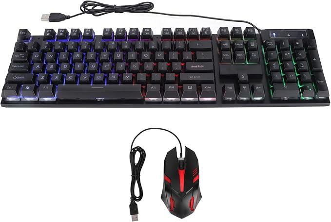 Keyboard and Mouse Combo RGB LED Backlit Gaming 104 Keys Wired USB Keyboards with Ergonomic Gaming Mouse for PC Computer Desktop(Black)