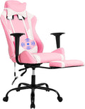 Gaming Chair with Massage &amp Footrest - Ergonomic Racing Office Chair for Adults Women Gamers - Adjustable Reclining PC Gaming and Home Office Desk Chair with Lumbar Support Pink