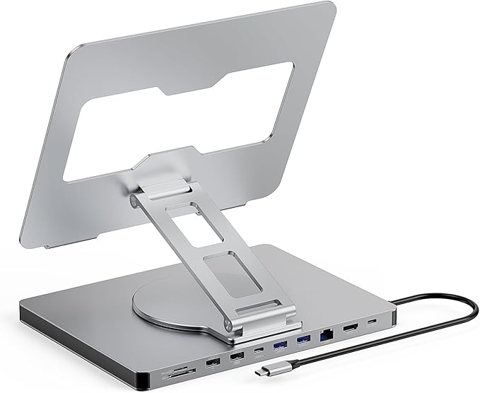10 in 1 Laptop Docking Station Stand for MacBook Pro/Air/Surface/Dell/HP/Lenovo Mac Type-C Hub with 4K HDMI USB 3.0 SD/TF Card RJ45 PD 3.0 USB C Laptop Stand Hub with 360 Rotating Base (ST109A)