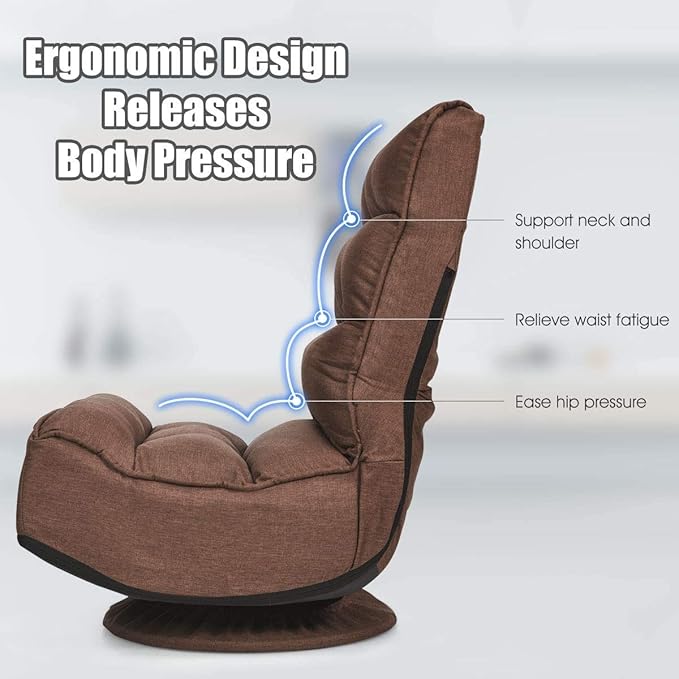 LDAILY Floor Gaming Chairs 360 Degree Swivel Recliner with 5 Adjustable Positions Comfortable Padded Lazy Sofa Foldable Gaming Chair for TV Watching Reading (Coffee)