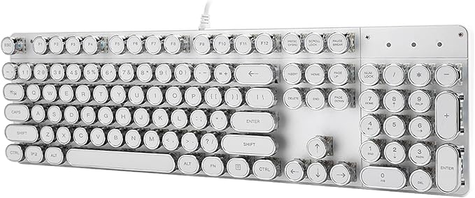 Mechanical Keyboard LED Backlit USB Wire Ergonomic Gaming Keyboard with Retro Round Computer Parts