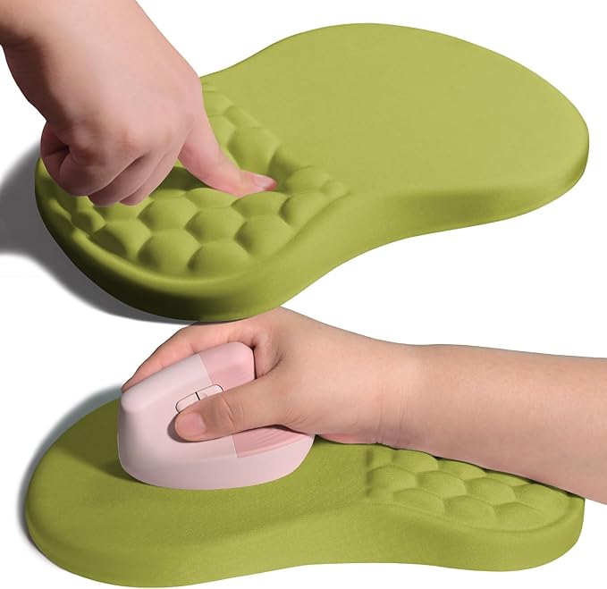 Ergonomic Joint Wrist Support Mouse Pad with Memory Foam Cushion Massage Bump Carpal Tunnel Pain Relief Mousepad Slope Design for Wrist Rest 11.8x7.9 in Khaki Green