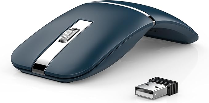Bluetooth Wireless Arc Travel Mouse Dual Model (2.4G+BT5.1) Rotating Foldable Mouse for Microsoft Rechargeable Slim Portable Mice for Laptop Notebook PC MacBook Chromebook - Sapphire Blue