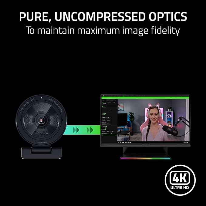 Razer Kiyo Pro Ultra 4K Webcam: Large Sensor - Auto Light Correction - Built-in Mic and Shutter - Pro Grade Content Creation Streaming Gaming Video Calls - Works with OBS Xsplit PC Zoom Teams