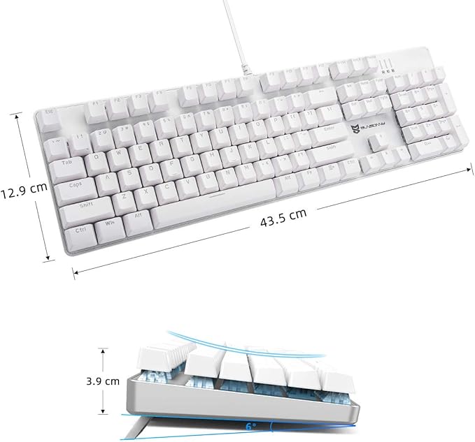 Qisan 104 Mechanical Keyboard for Gaming | Large Size USB White Backlit Gaming Keyboard Wired | US Layout Brown Switches Hot Swappable Mechanical Clicky Keyboards Compatible with PC &amp Laptop