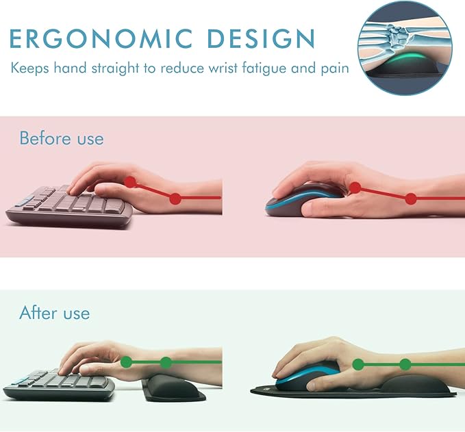 VAGAU Premium Keyboard Wrist Rest and Mouse Pad Wrist Support Ergonomic Memory Foam Set for Office Laptop Mac Computer and Gaming Comfortable Typing &ampWrist Pain Relief (2 Pack)