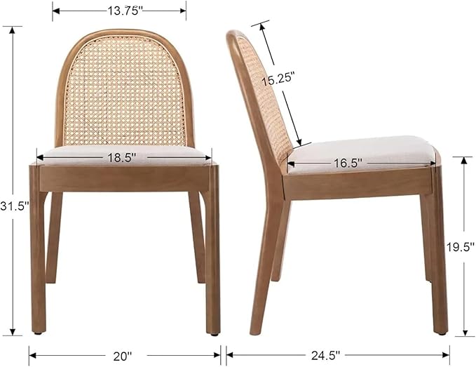 Adjustable Office Computer Chair with Armrest 1pcs Linen Fabric Rattan Backrest Dining Chair Solid Wooden Legs Use for Living Room