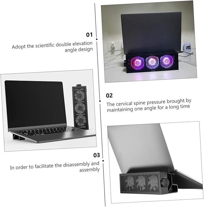 Tofficu Thickened Laptop Stand RGB Cooling Pad Gaming Laptop Accessory Detachable Fan Stand Ergonomic Design