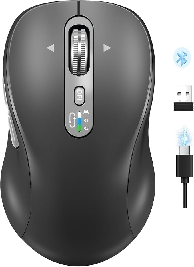 Wireless Bluetooth MouseMulti Device Ergo Computer MousesMetal 4-Way Super Scrolling± 3200 DPI10 ButtonsPlug&ampPlayQuietRechargeableUSB Cordless Mice for LaptopTabletMaciPadPCPhone All