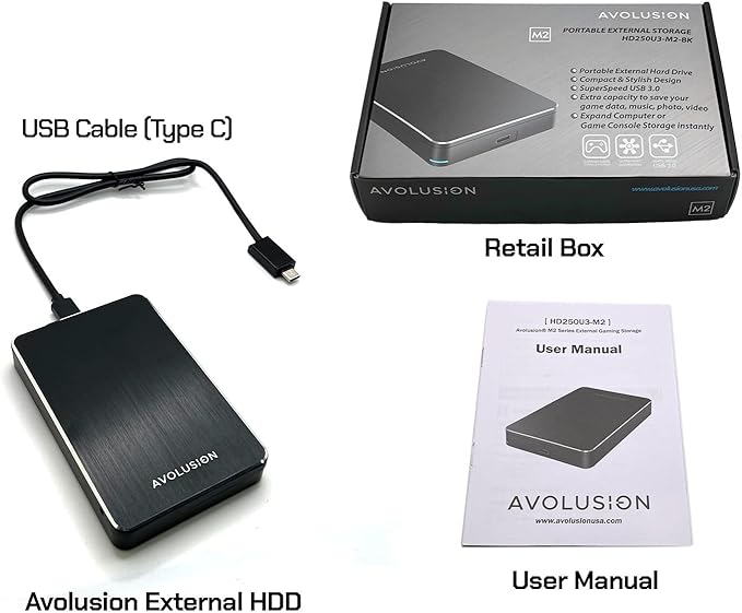 Avolusion M2 1TB USB 3.0 Portable External Gaming Hard Drive (for PS4 / PS5 Game Console or Windows Laptop/PC)