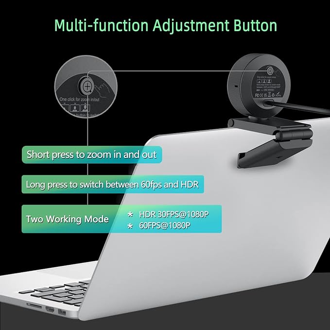 Angetube 1080p Webcam with Ring Light for Streaming: USB 60FPS Web Camera with Microphone-HDR-Enabled-HD Auto Light Correction Web Cam with Adjustable FOV for Teams Zoom PC/Laptop/Mac/Desktop
