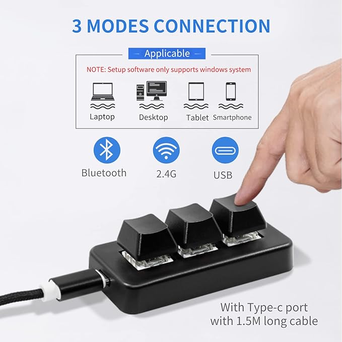Mini 3 Key Keypad Mechanical Gaming Keyboard USB/2.4G/Bluetooth RGB Backlit Mini Programmable Macro Keypad One Handed Standard Keyboard