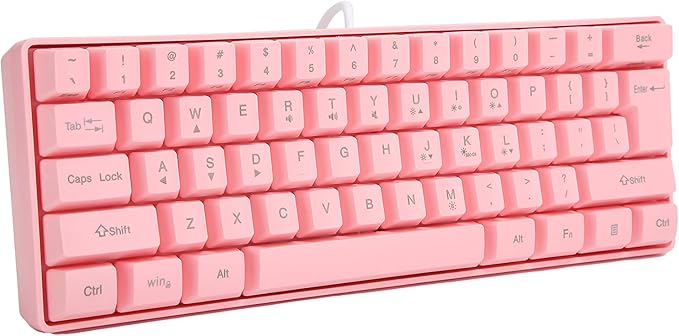 GOWENIC V700 Wired Mechanical Illuminated Gaming Keyboard RGB Backlit Gaming Keyboard with USB 61 Keys Red Backlit Computer Key-Board for Both Laptop and Desktop (Pink)