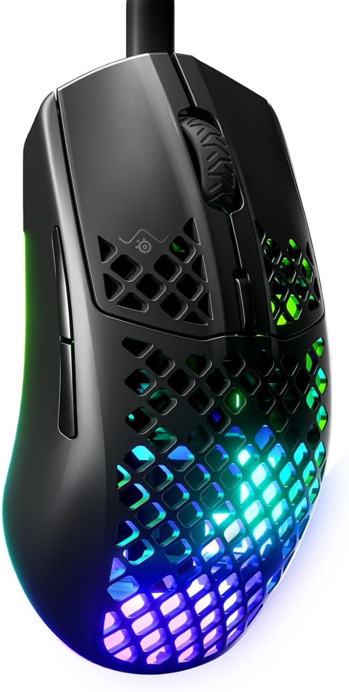 SteelSeries Aerox 3 - Holey RGB Gaming Mouse - Ultra-lightweight Water Resistant Design - 8500 DPI TrueMove Core Optical Sensor - Onyx