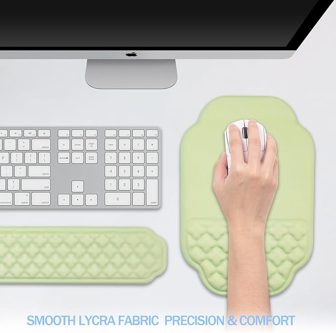 Ergonomic Mouse Pad and Keyboard Wrist Rest - Green Wrist Rest Keyboard with Mouse Wrist Pad Sets Soft Memory Foam Wrist Support for Laptop Mac Office Work Gaming