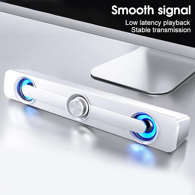 Computer Speakers Subwoofer Soundbar Speaker for Laptop Computer 2 Channel Bass Speaker 3W Computer Sound Bar Volume Control (White)
