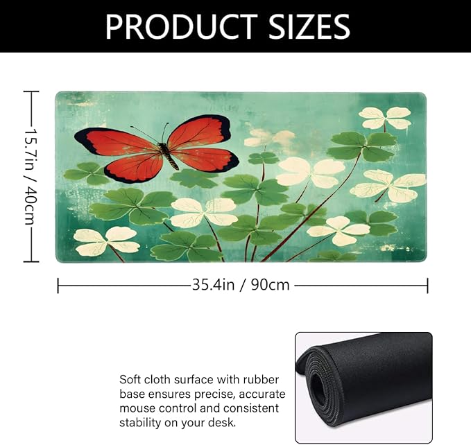 Large St. Patrick's Day Mouse Mat Computer Mousepad with Non-Slip Rubber Base Waterproof Mouse Pad Desktop Keyboard Pad for GamerHome School Laptop Office Accessories16x35.5inA (20)