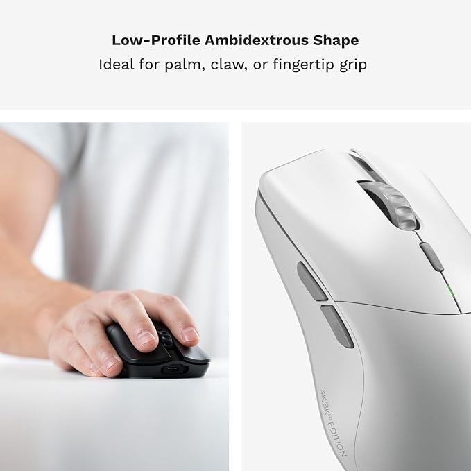 Glorious Gaming Model O 2 PRO 4K/8K White Wireless Gaming Mouse - 2.4GHz Wireless 1ms delay 4K/8K Polling 100M clicks 59g Ultralight Long Battery Life 26K DPI BAMF 2.0 Sensor 6 Buttons