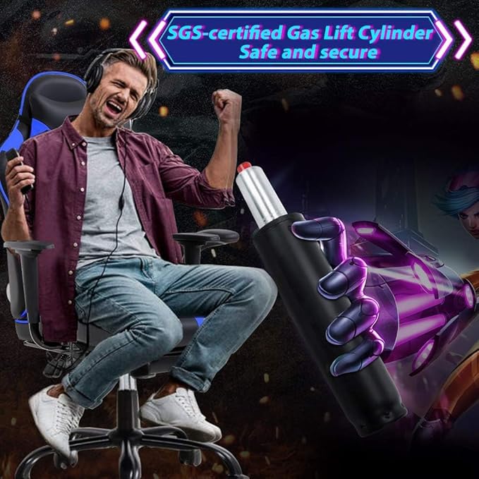 Gaming Chair With Footrest and Massage Lumbar Support Height Adjustable High Back Reclining Computer Chair for Adults - 360-Swivel Blue