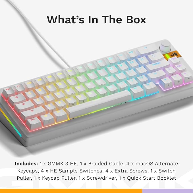 Glorious Gaming - GMMK 3 HE Rapid Trigger Keyboard Hall Effect 8K Polling Rate MX Mechanical &amp Magnetic Switches Hotswappable 65% Keyboard Modular Gasket System Doubleshot PBT keycaps (White
