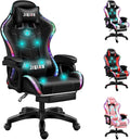 Ultimate Gaming Chair with Recline Colorful LightsFootrest Massage Surround Sound Latex Cotton Cover Ergonomic Design - for Gamers Office Workers Students - Chair Gaming (Color