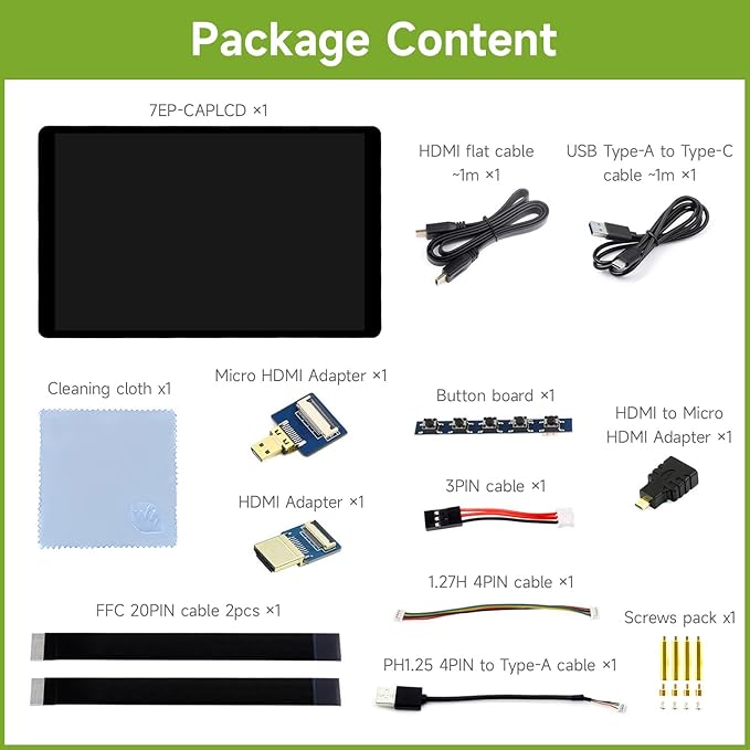 waveshare 7inch Wide Color Gamut Capacitive Touch Display Compatible with Raspberry Pi 5/4B/3B/Zero/Zero W/Zero 2W/Pico/Pico Supports Windows 11/10/8.1/8/7 and Jetson Nano/TX2/Xavier N/Orin