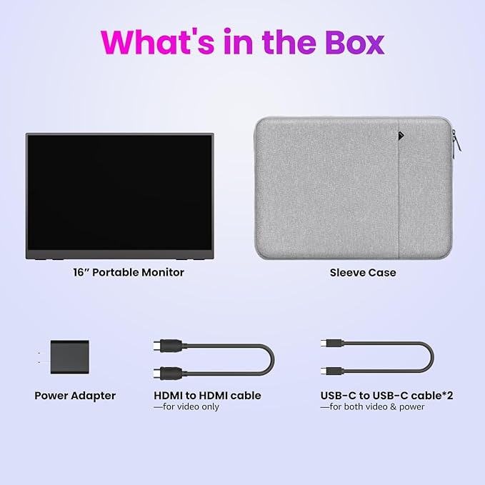 Portable Monitor 16 inch 2K QHD 2560X1600 145% sRGB 144 Hz HDR HDMI USB-C Travel Monitor for Laptop MacBook PC Surface PS5 Xbox External Display with Kickstand &amp Speakers VESA Compatible