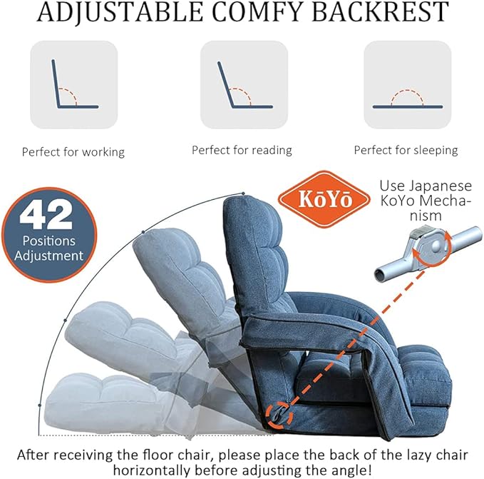42 Position Adjustable Floor Chair Chaise Lounge Indoor Folding Lazy Sofa with Armrests and a Pillow Padded Adults Gaming Chairs for Living Room Bedroom Factory Price