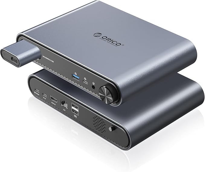 ORICO 10 in 1 USB-C Docking Station with M.2 NVMe/SATA SSD Enclosure 10Gbps USB 3.2 480Mbps USB 2.0 HDMI 4K@60Hz 100W PD RJ45 Ethernet 3.5mm Audio with Volume Knob for MacBook Pro/Air (PTM1)