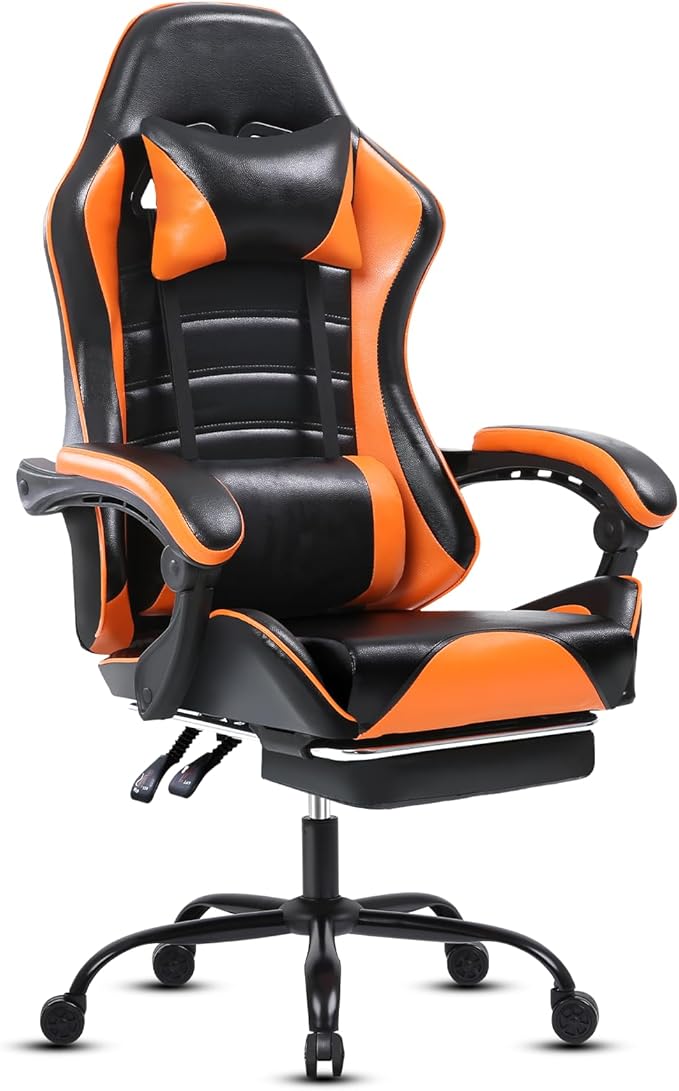 Gaming Chair Computer Chair with Footrest and Lumbar Support Ergonomic Video Game Chair with Headrest and 360°-Swivel Seat Height Adjustable Gamer Chair Office Desk Chair (Orange)