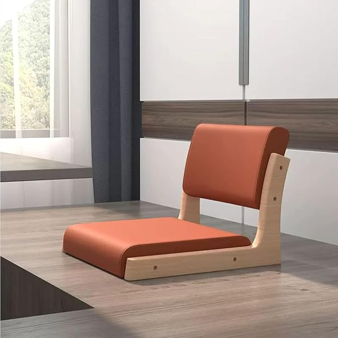 ELEFOCUS Living Room Legless Chair Floor Chair Timber Fabric Cushion Back Support Lazy Shop Bedroom 45X48X36CM(C)