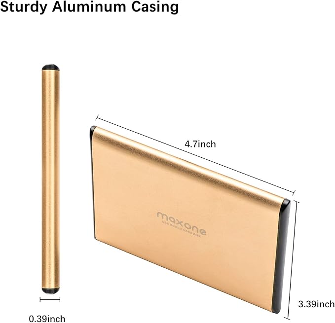 Maxone 160GB External Hard Drive Portable 2.5'' Ultra Slim HDD Storage USB 3.0 Compatible with PC Laptop Gold