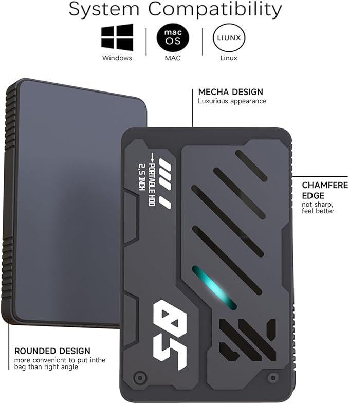 Ultra Slim Portable External Hard Drive USB 3.1 Type C HDD Storage for PC Laptop Mac Xbox one PS4 PS5 (250GB)