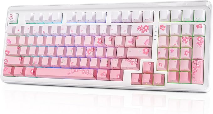 DAREU EK98pro Sakura Pink Wireless Mechanical KeyboardTri-Mode BT/2.4GHz/USB-C Creamy Gaming Keyboard with Number PadGasket StructureHot Swappable CustomRGB Backlit for Win/Mac