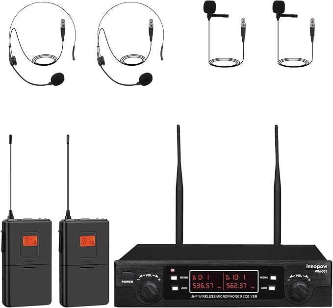 200-Channel Wireless Lavalier Microphone Dual UHF Bodypack Cordless Lavalier Mic System Set Auto Scan Long Range 200-240Ft 16 Hours Use Ideal for Speaking Classroom 2023 333B…