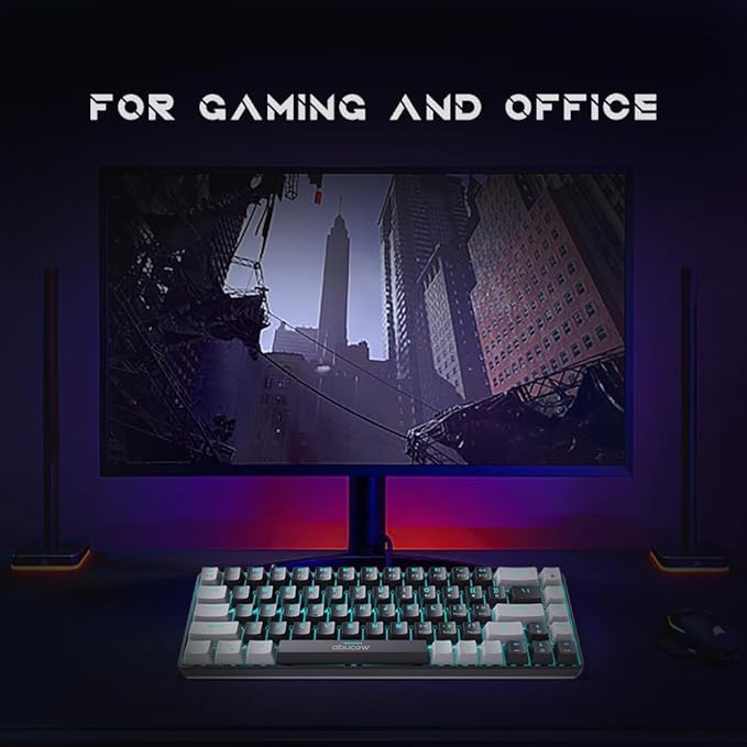 abucow 65% Mechanical Gaming KeyboardBlue Switch Wired Compact Keyboard with Blue Backlight Swappable Gray Black Keycaps for Windows/Mac