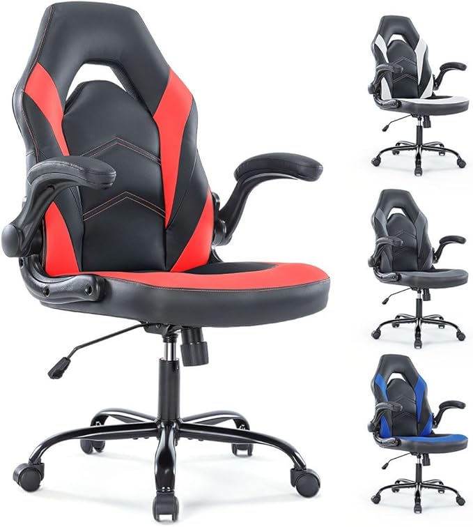 Heavy Duty Gaming Chair Ergonomic Gamer for Home Office with Lumbar Support Adjustable Backrest Flip-Up Armrest and Stable 360° Swivel Wheels for Adults Professional Gamers and Teens Black-Red