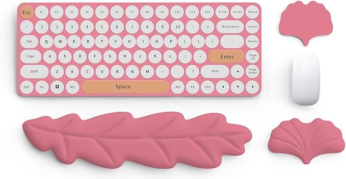 Leather Keyboard Wrist Rest Set Wrist Rest for Keyboard and MouseWrist Rest with Non-Slip PU Base Comfortable Memory Foam Ergonomic Wrist Support Pad Arm Cushion for Computer Laptop Mac Hot Pink