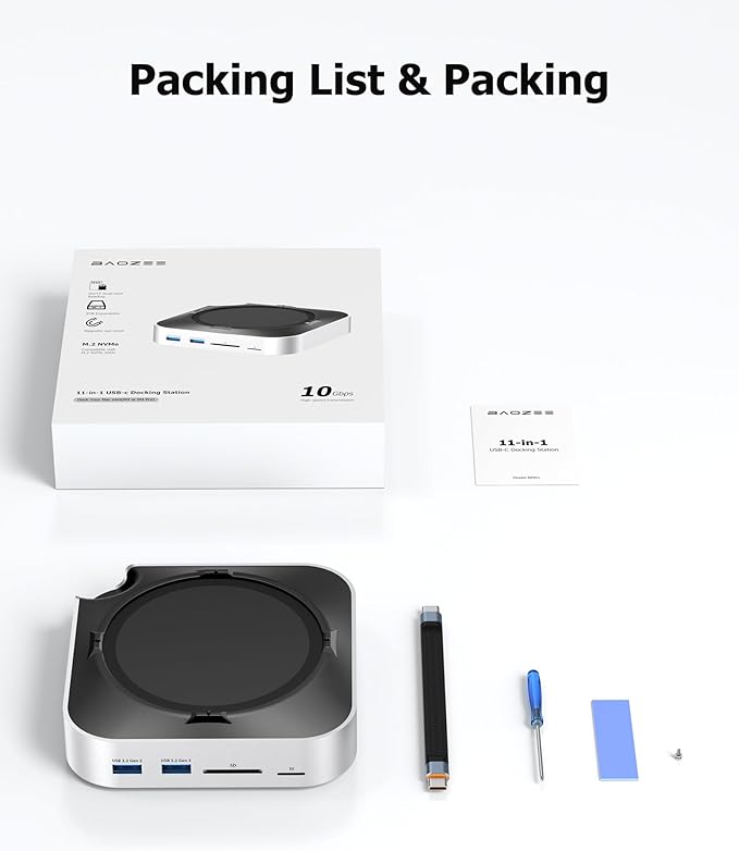 Mac mini Dock with NVMe SSD Enclosure USB-C Hub for Mac mini M4/M4 Pro with 2X USB-A 10Gbps 3X USB-A 5Gbps HDMI DP SD/TF Card Reader – Magnetic Cover Up to 8TB SSD Support