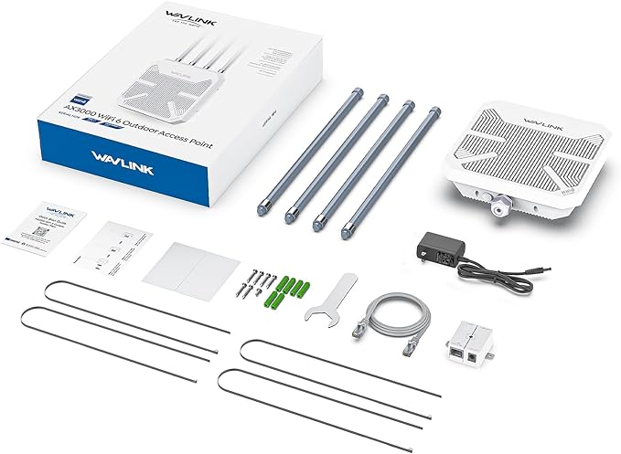 WAVLINK AX3000 Outdoor WiFi 6 Extender Long Range Outdoor Wireless Access Point Active PoE 4x8dBi AntennasWork with Starlink/Cameras/RouterIP67Up to 256 Devices for FarmYardRV