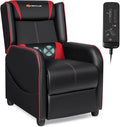 Goplus Massage Gaming Recliner Chair Racing Style PU Leather Single Recliner Sofa with Footrest Adjustable Modern Living Room Recliners Ergonomic Home Theater Recliner Seat (Red)