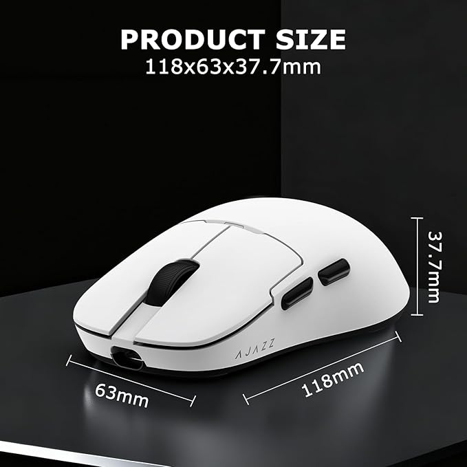 AJ159P MC Wireless Gaming Mouse 12000 DPI Tri-Mode 2.4G/Bluetooth/Wired Magnetic RGB Charging Dock 56g Ultra-Light Programmable 6 Buttons - Perfect for Gaming Work &amp Travel (White)