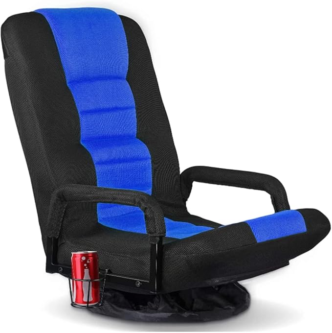 Swivel Gaming Floor Chair for Adults Teens360 Degree Video Game Chairs with Folding Adjustable BackrestLazy Sofa Lounger for TV Reading Playing Blue