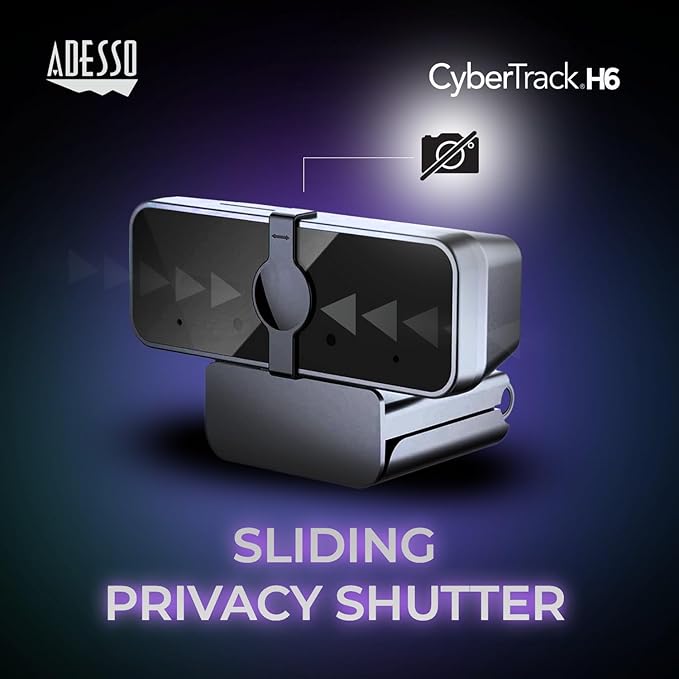 Adesso Cybertrack H6 4K Ultra HD USB Webcam with Built-in Dual Microphone &amp Privacy Shutter Cover Black