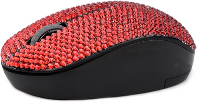 Luxury Bling Dazzling Crystal Rhinestone 2.4G Wireless Mouse for Laptop Notebook PC Computer MacBook Gifts for The Office - Red
