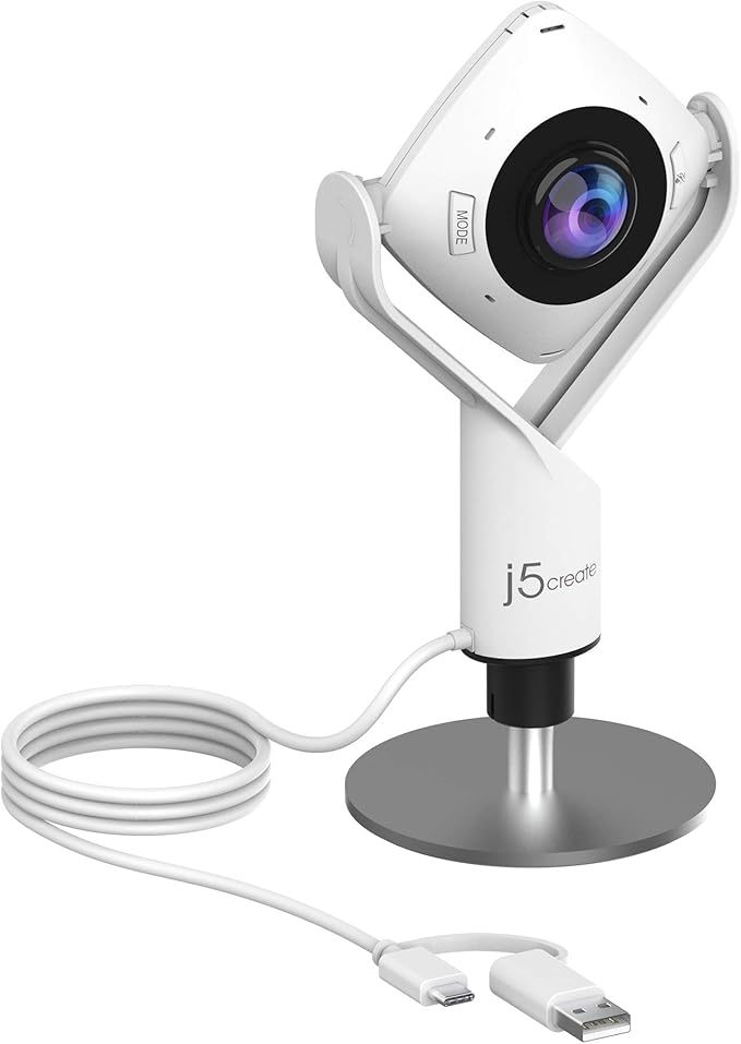 j5create 360 Degree All Around Meeting Webcam - 1080P HD Video Conference Camera with High Fidelity Microphone USB-C | for Video Conferencing Online Classes and Collaboration (JVCU360)