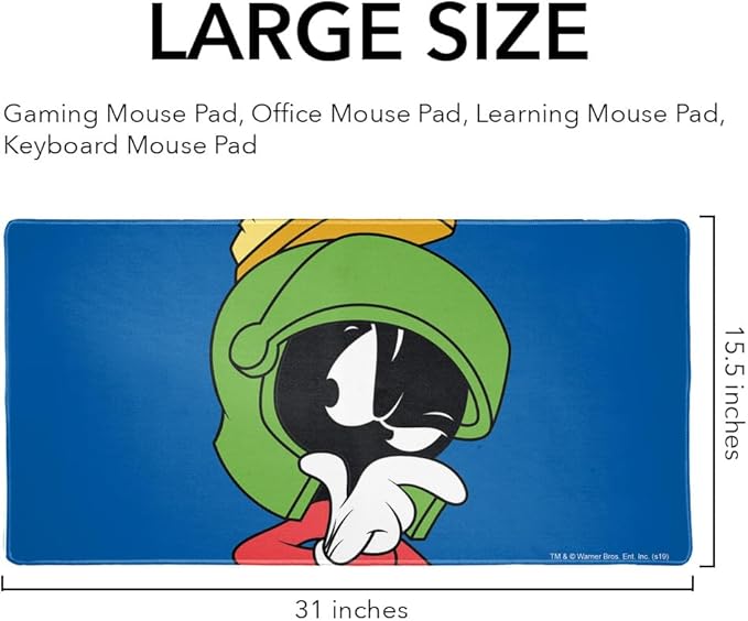 Looney Tunes Marvin The Martian Large Gaming Mouse Pad Desk Mat with Stitched Edges Non-Slip Base for Gamer Home and Office 31.5 x 15.7