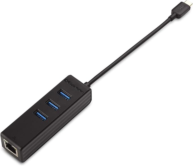 Cable Matters 4-in-1 USB C Hub Ethernet Support Gigabit Network USB C Ethernet Hub Thunderbolt LAN Adapter with 10/100/1000Mbps Network Black