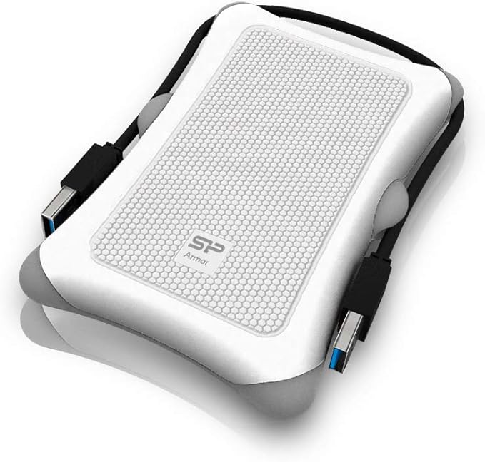Silicon Power SP010TBPHDA30S3W 1 TB Rugged Armor A30 Shockproof 2.5-Inch USB 3.0 External Portable Hard Drive Military Grade MIL-STD-810G White